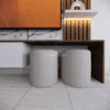 Mueble TV TP-3 detalle puff Detalle de los 2 puff con espuma Zebra y tapiz antifluido del Mueble TP-3