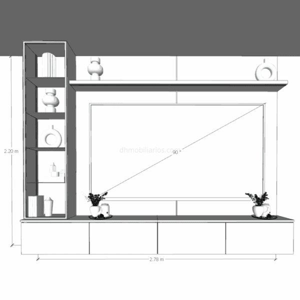 Mueble TV TP-2 medidas Dimensiones del Mueble TV TP-2: 2,20 m alto x 2,78 m ancho x 1 m profundo