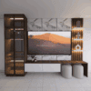 Mueble TV TP-3 vista fronta Mueble TV Gama Alta TP-3 frontal, melamina Pelícano con LED y bar integrado